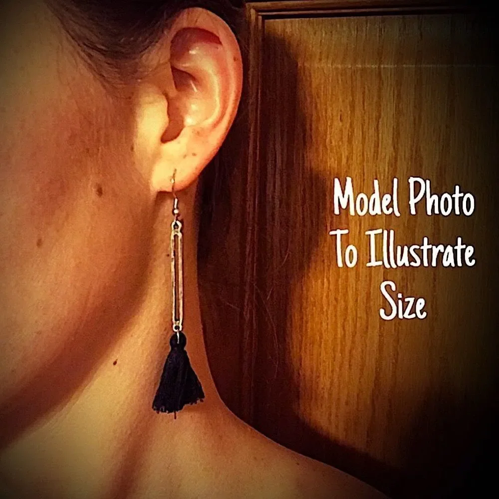 Tassel Earrings Silver Black NEW Handmade USA Boho Light Weight